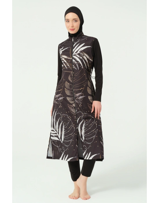 Gold Desenli Uzun Tesettür Mayo