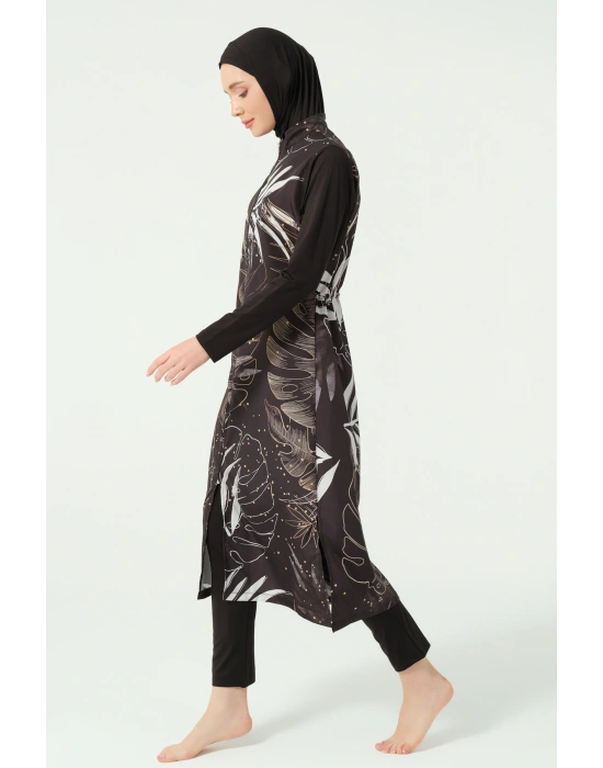 Gold Desenli Uzun Tesettür Mayo