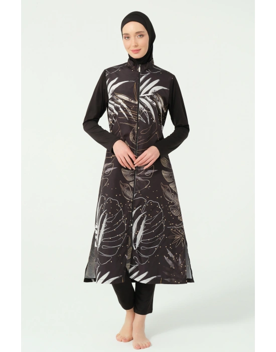 Gold Desenli Uzun Tesettür Mayo