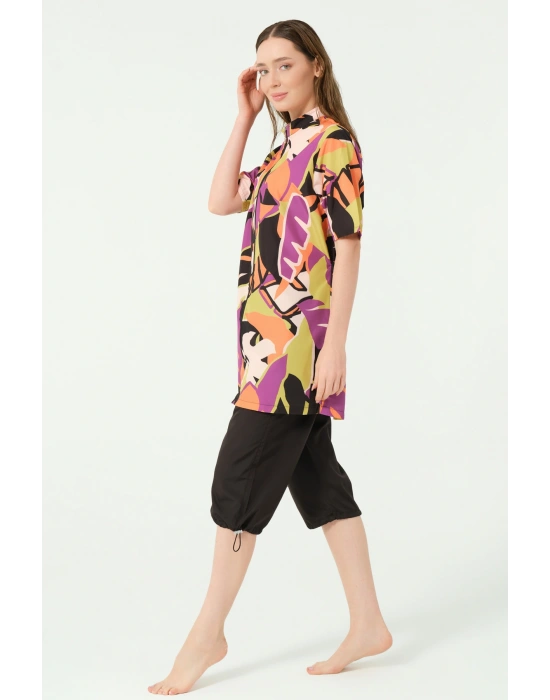 Marisa Desenli Yarım Kol Yarı Kapalı Mayo