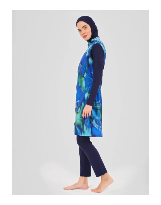 Doğa Desenli Tesettür Mayo- Lacivert -
