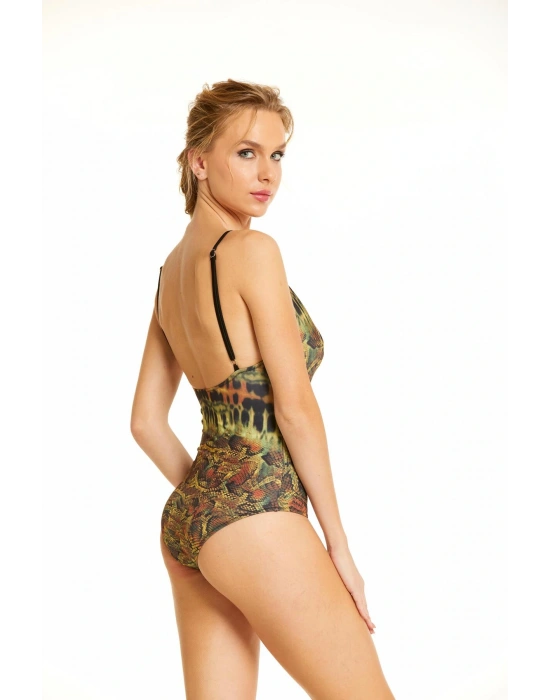 Krokodil Desen Göğüs Detay Mayo