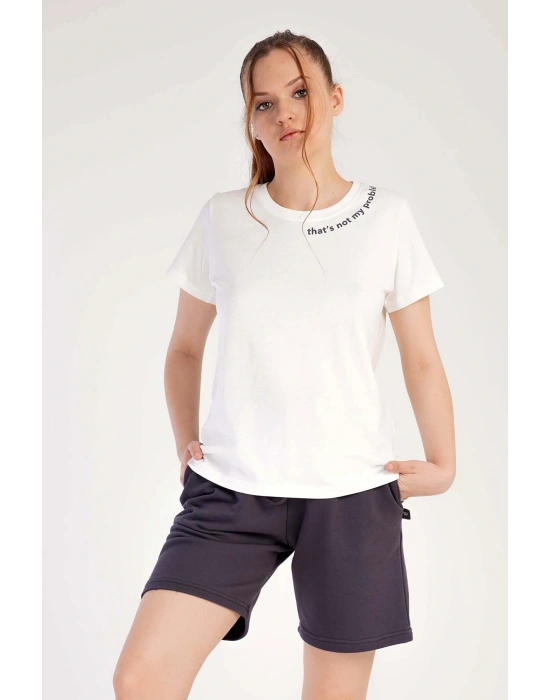 Kadın /3 Iplik Kısa Kol Şortlu Pijama Takım, 301011