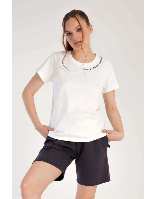 Kadın /3 Iplik Kısa Kol Şortlu Pijama Takım, 301011