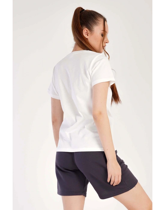 Kadın /3 Iplik Kısa Kol Şortlu Pijama Takım, 301011