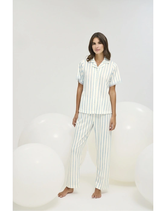 16398 KADIN DÜĞMELİ PİJAMA TAKIM