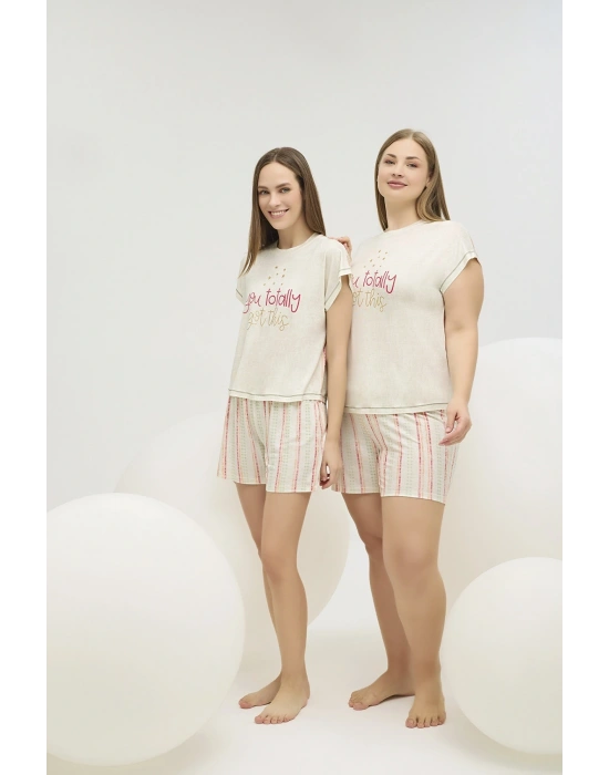 16632 KADIN BASKILI BIG SIZE ŞORT TAKIM