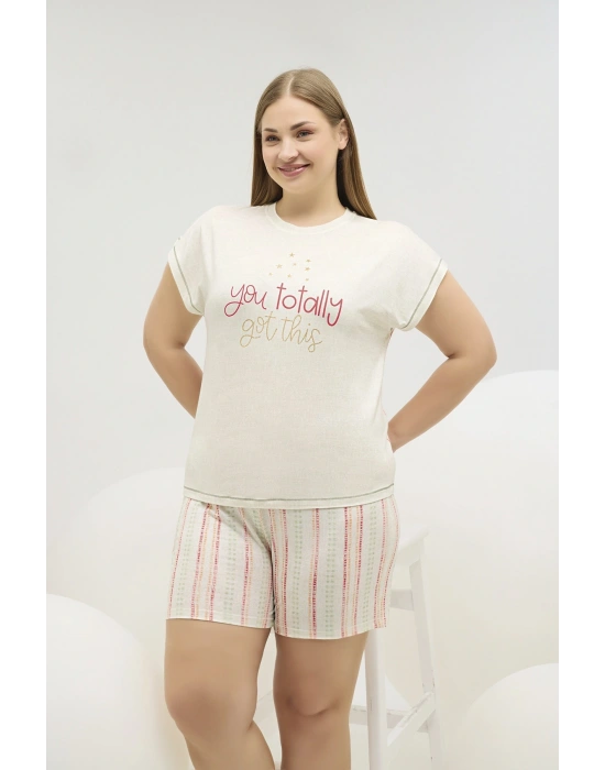 16632 KADIN BASKILI BIG SIZE ŞORT TAKIM