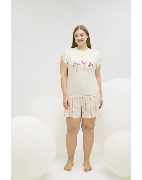 16632 KADIN BASKILI BIG SIZE ŞORT TAKIM