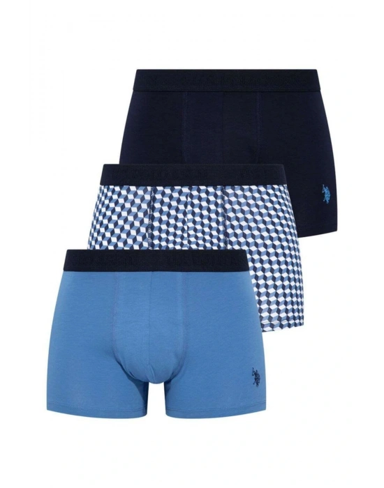 Erkek 3lü İndigo - Lacivert - İndigo Likralı Pamuklu Boxer