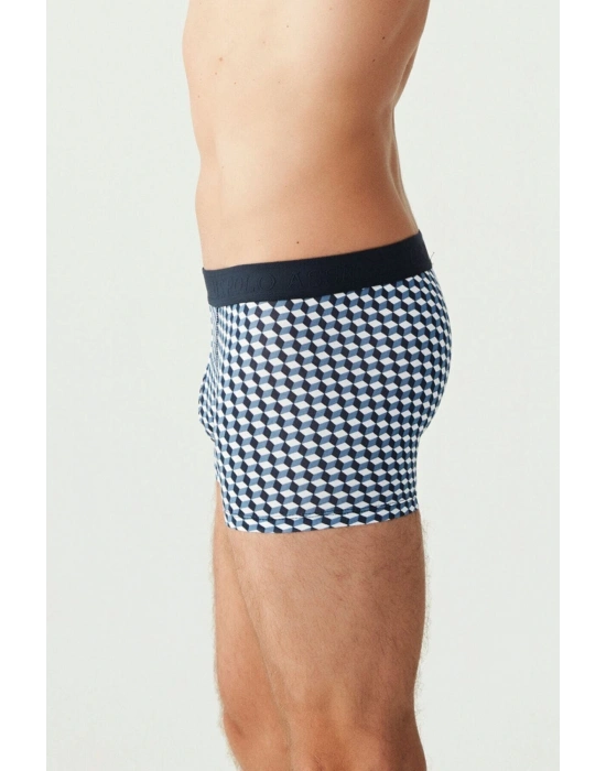 Erkek 3lü İndigo - Lacivert - İndigo Likralı Pamuklu Boxer