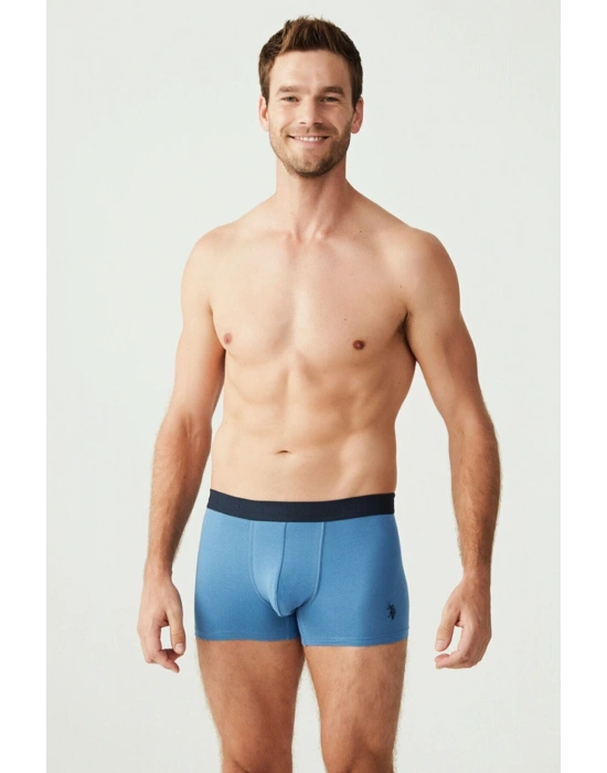 Erkek 3lü İndigo - Lacivert - İndigo Likralı Pamuklu Boxer