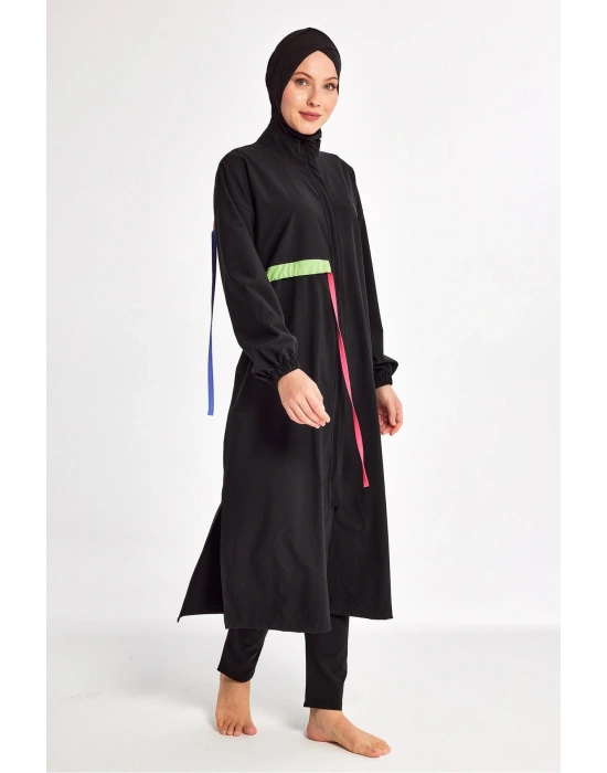 Siyah Kadın Elzada Uzun Kollu Tesettür Mayo