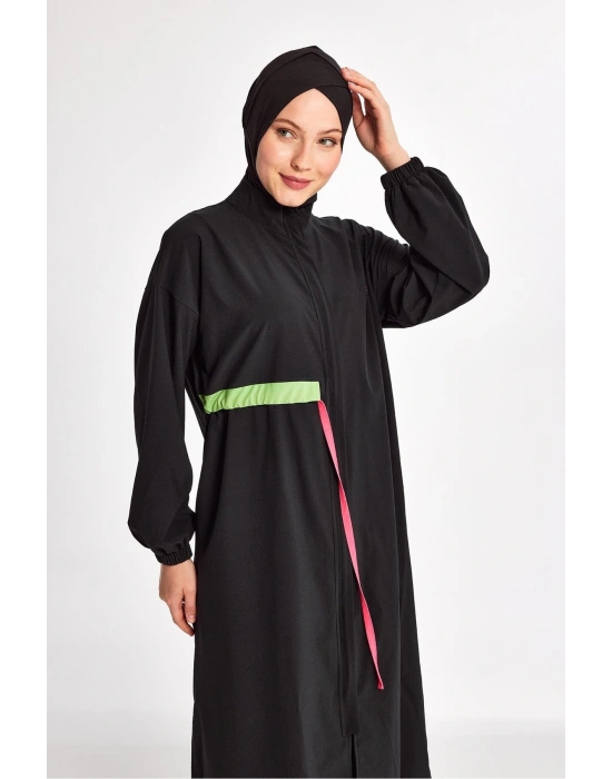 Siyah Kadın Elzada Uzun Kollu Tesettür Mayo