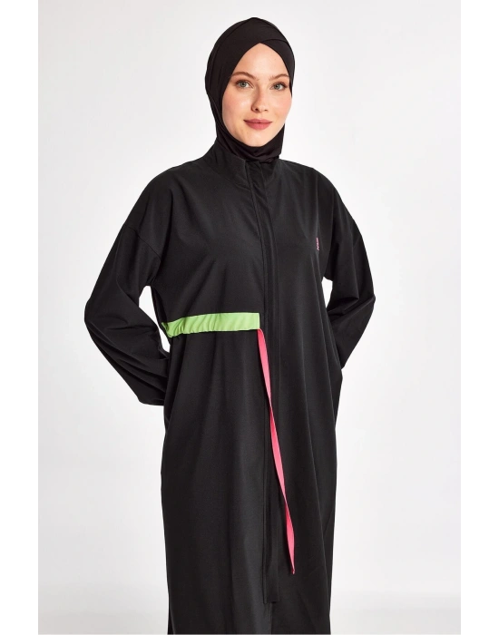 Siyah Kadın Elzada Uzun Kollu Tesettür Mayo