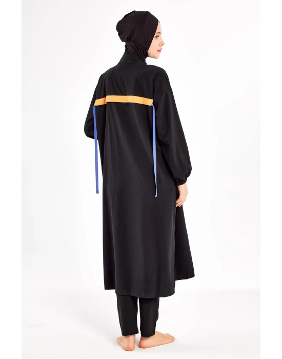 Siyah Kadın Elzada Uzun Kollu Tesettür Mayo