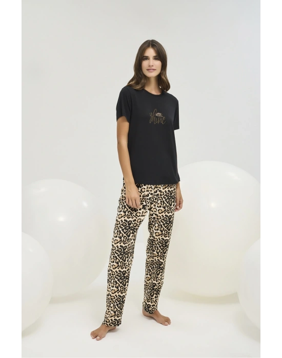 16458 KADIN TAŞ BASKILI PANTOLON TAKIM