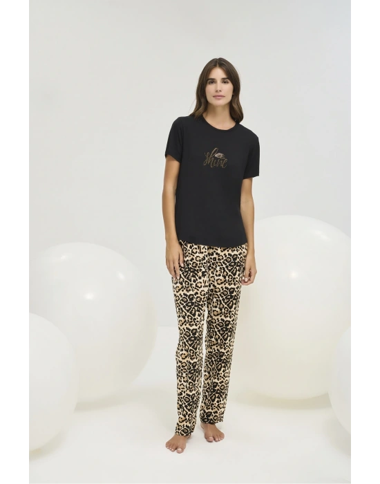 16458 KADIN TAŞ BASKILI PANTOLON TAKIM