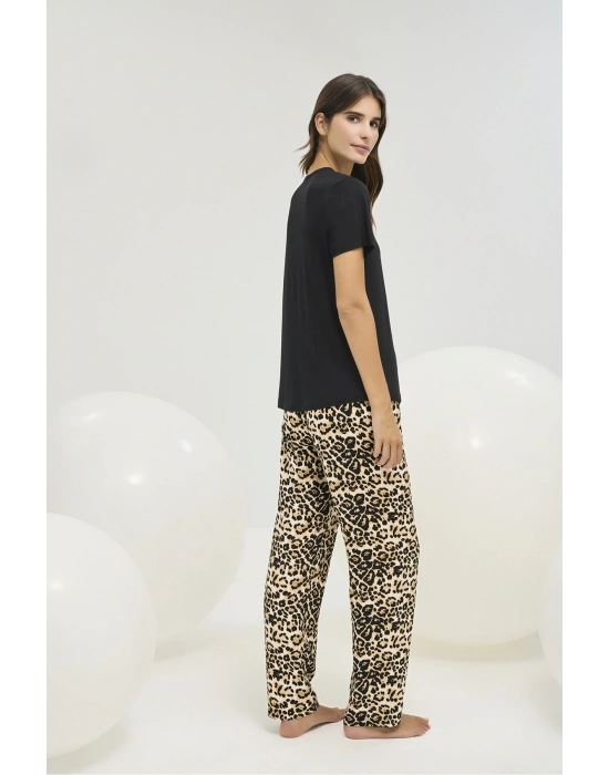 16458 KADIN TAŞ BASKILI PANTOLON TAKIM