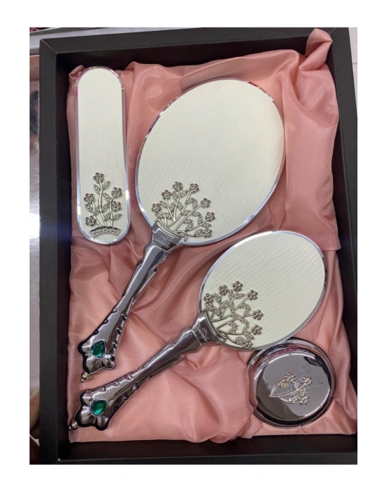 301 Gelin Ceyizlik Hediyelik Ayna Tarak Seti 2 Yapraklı Camomil301-4