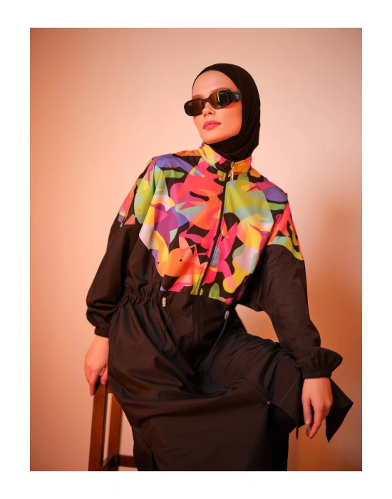 Çok Renkli Oversize Uzun Tesettür Mayo