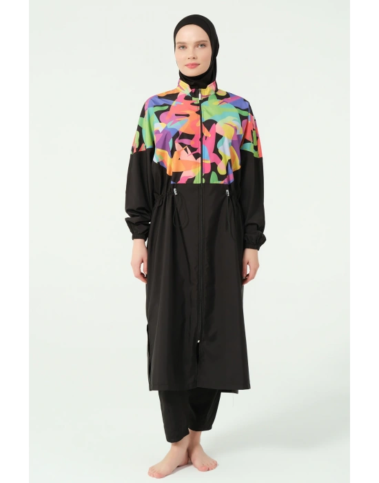 Çok Renkli Oversize Uzun Tesettür Mayo