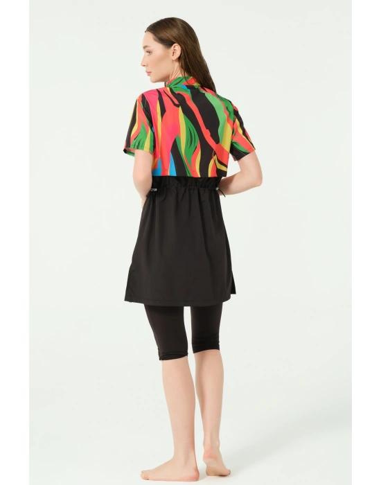 Crop Görünümlü Yarım Kol Yarı Kapalı Mayo