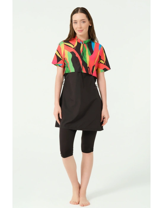 Crop Görünümlü Yarım Kol Yarı Kapalı Mayo