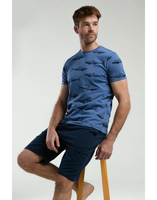 Erkek Mavi Bermuda Takım