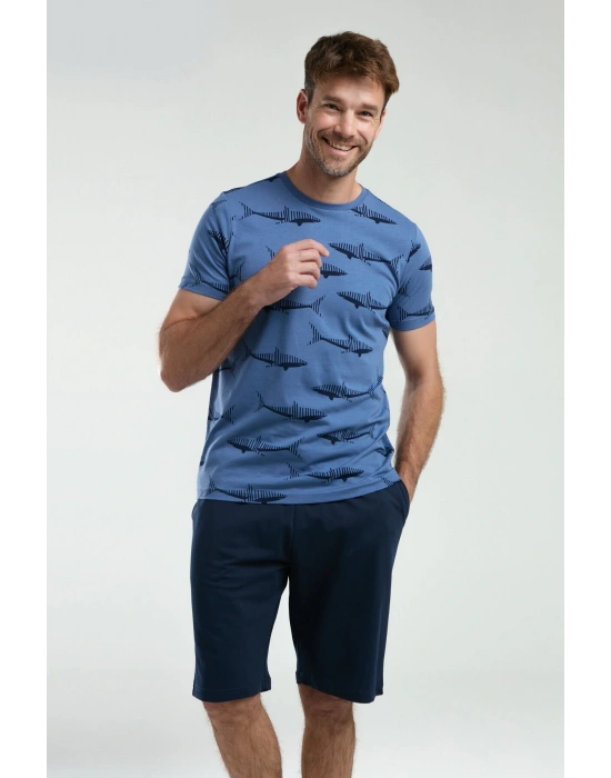 Erkek Mavi Bermuda Takım