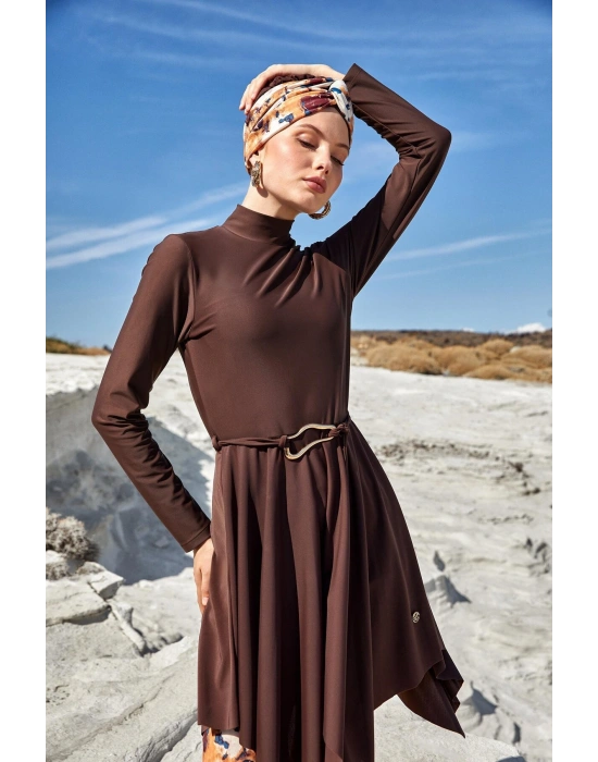 Kadın Sarah Uzun Kollu Tam Kapalı Tesettür Mayo 1122 Kahverengi