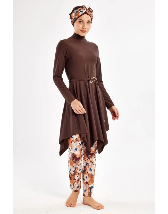 Kadın Sarah Uzun Kollu Tam Kapalı Tesettür Mayo 1122 Kahverengi