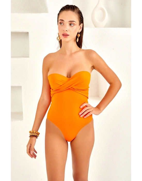 Kayısı Kadın Dolgulu Kaplı Straplez Mayo