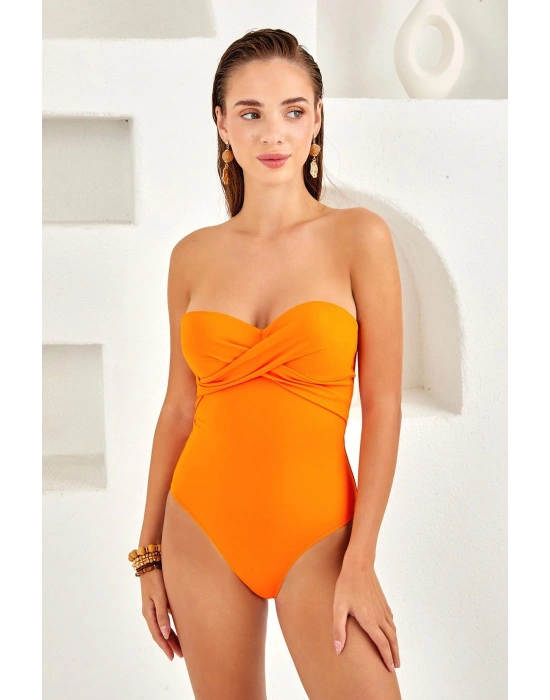 Kayısı Kadın Dolgulu Kaplı Straplez Mayo