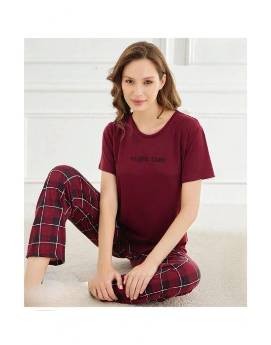 Kadın Bisiklet Yaka MİLAN Likralı Kısa Kol Pijama Takımı 50107BB - 1 Adet