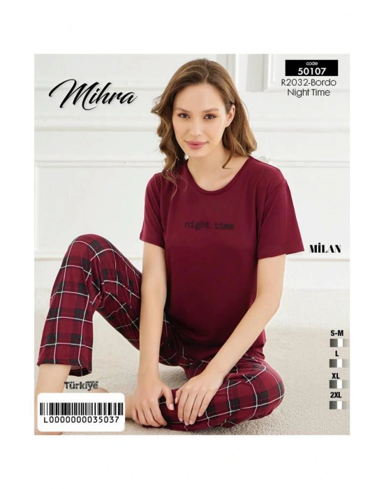 Kadın Bisiklet Yaka MİLAN Likralı Kısa Kol Pijama Takımı 50107BB - 1 Adet