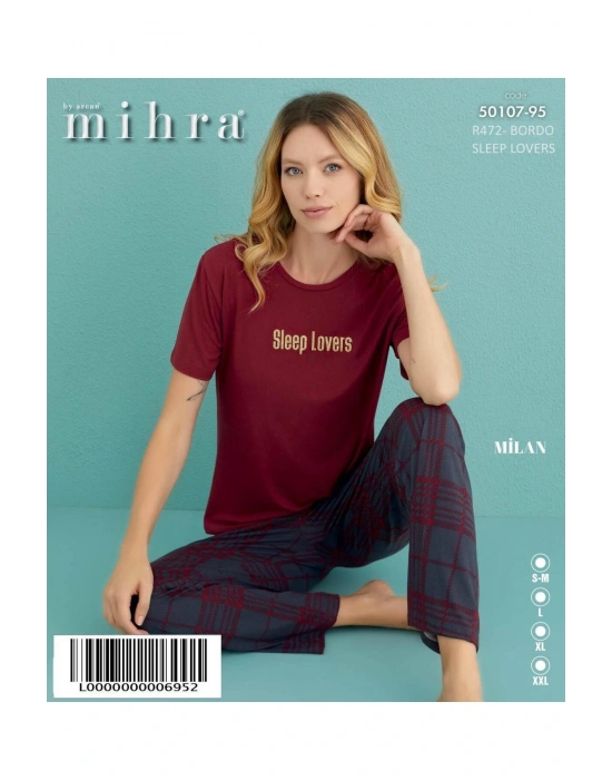 Kadın Bisiklet Yaka Milan Likralı Kısa Kol Pijama Takımı 50107/95 - 1 Adet