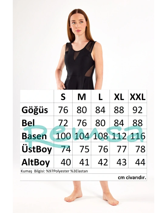 Sıfır Kol Şortlu Yarı Kapalı Mayo 1615 Siyah02