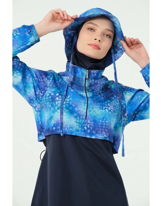 Crop Görünümlü Şapkalı Tesettür Mayo