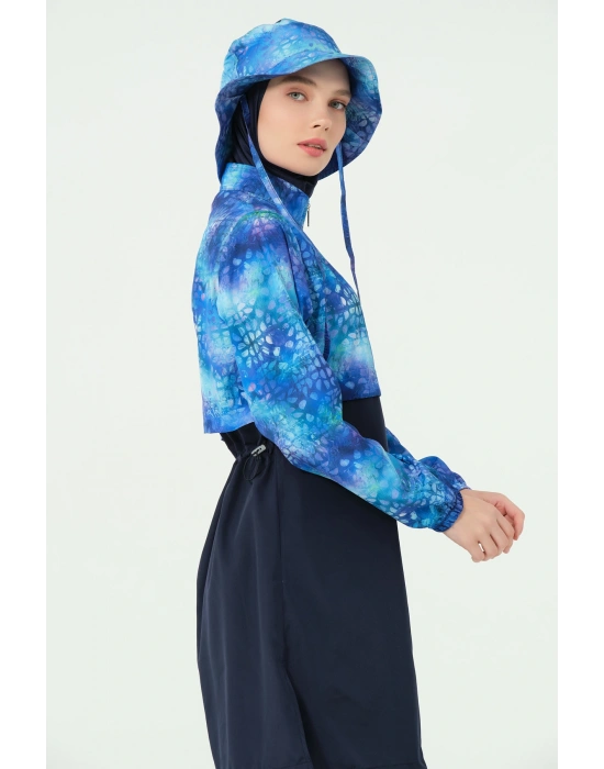 Crop Görünümlü Şapkalı Tesettür Mayo