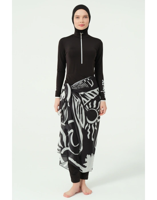 Kol Baskılı Anvelop Etekli Tesettür Mayo