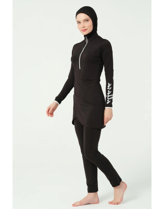 Kol Baskılı Anvelop Etekli Tesettür Mayo