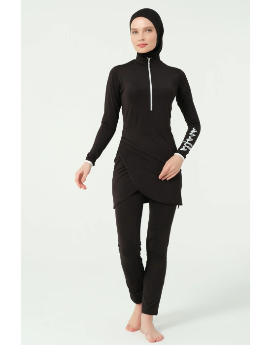 Kol Baskılı Anvelop Etekli Tesettür Mayo