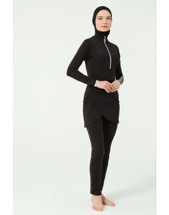 Kol Baskılı Anvelop Etekli Tesettür Mayo