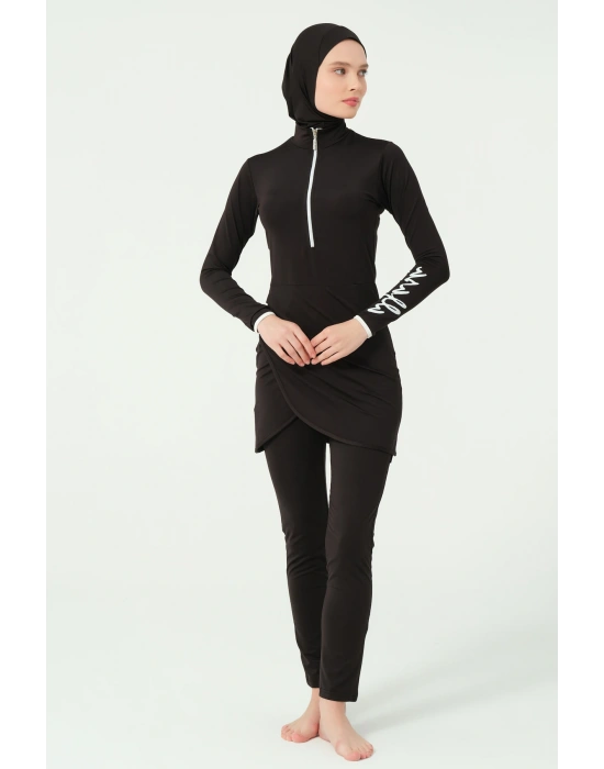 Kol Baskılı Anvelop Etekli Tesettür Mayo