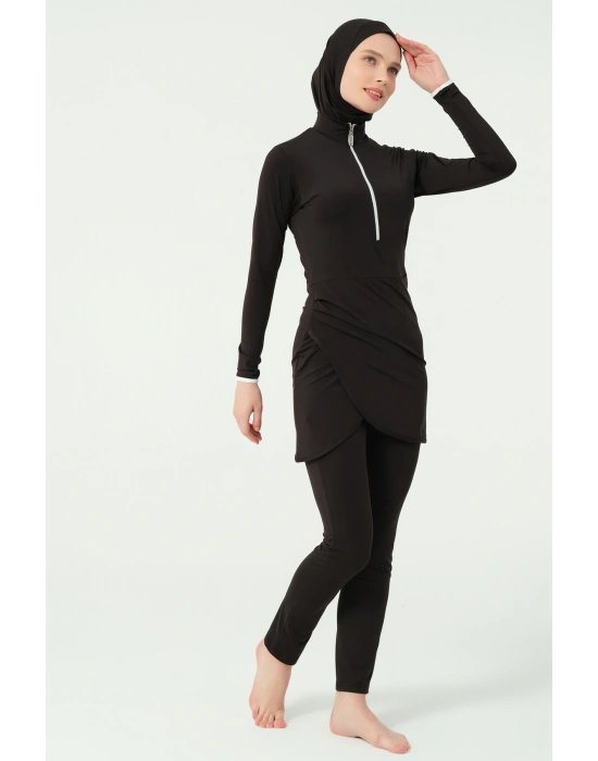 Kol Baskılı Anvelop Etekli Tesettür Mayo