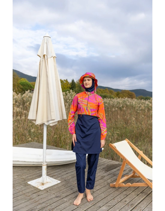 Crop Görünümlü Şapkalı Tesettür Mayo