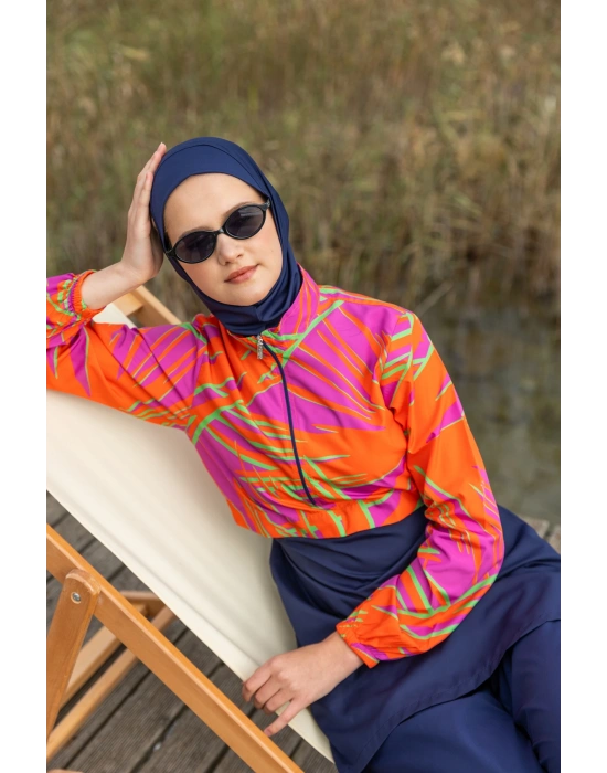 Crop Görünümlü Şapkalı Tesettür Mayo