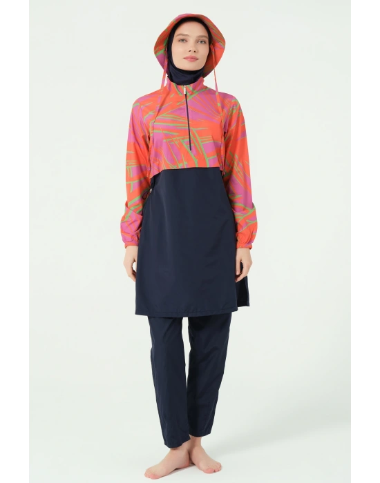 Crop Görünümlü Şapkalı Tesettür Mayo