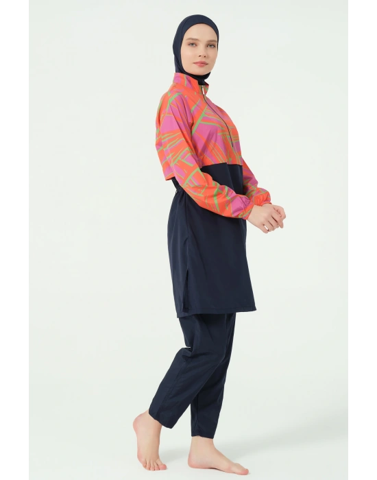 Crop Görünümlü Şapkalı Tesettür Mayo